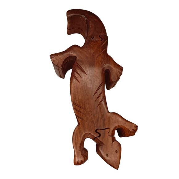 Vintage Wood Lizard Puzzle Box Secret Compartment Gecko 8.5" x 3.5" x 2" - Picture 1 of 10